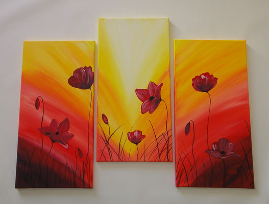 Blumen in Rot dreiteilig 90x70