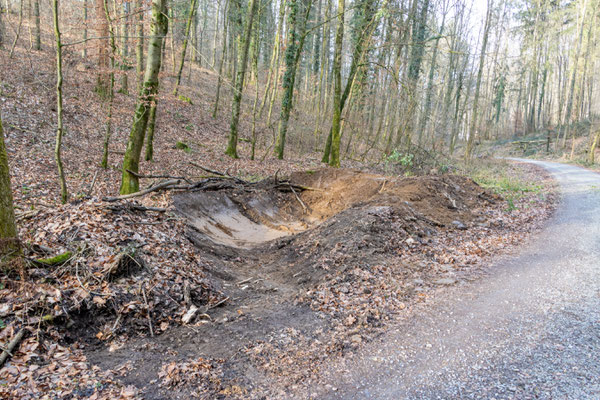 Erste große Vertiefung rechtsseitig des Aufgangs zum Höhenweg (Foto: B. Budig)