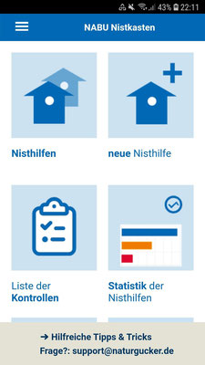 Startseite der NABU-Nistkasten-App (Screenshot: H. Budig)