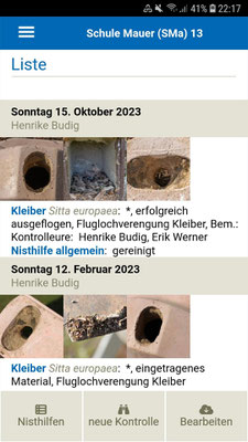 Kontrollen eines Nistkastens im Schulhof als Beispiel (Screenshot: H. Budig)