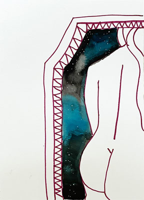 At the window 1, 2022 21x29.7 cm Ecoline, Ink, Markers 150€