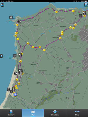 Unsere Route, das App iWalk Cornwall ist unser Guide!