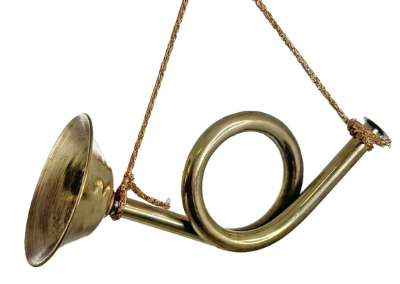 Jagdhorn als Dekoinstrument aus Messing in 14 cm Länge.