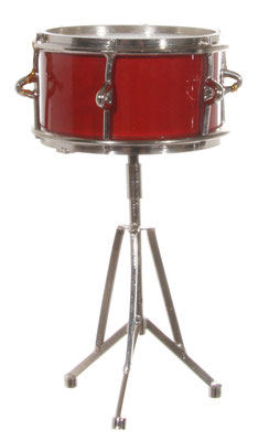 Variante 1: Metalltrommel in rot-silber - 10 cm hoch mit einem Durchmesser von 5 cm, eine besondere Geschenkidee für Musikliebhaber. 