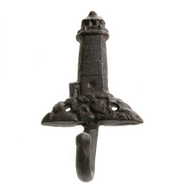 Dunkelbrauner, gusseiserner Kleiderhaken Leuchtturm.