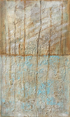 Wo sich das Blau versteckt, Eitempera mit Sand auf Leinwand, 30 x 50 cm, 2021