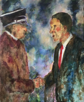 Der Handschlag, 150x125cm, Tempera und Öl auf Leinwand, 2021