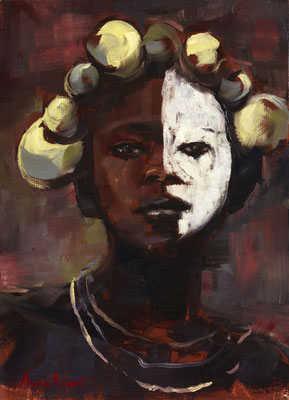 Femme masquée - 2016 - Huile sur toile, 24x33 cm - Hommage à Hans Silvester