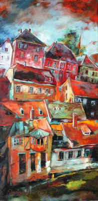 Waidhofen - ´´Feurige Stadt´´, 80x40cm, Öl auf Leinwand