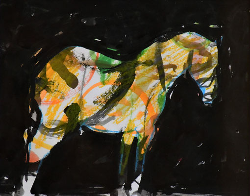 BUNTES PFERD - Tusche, Buntfarben auf Papier