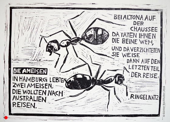 ZWEI AMEISEN - 2002 - Linoldruck - 42 x 30 cm