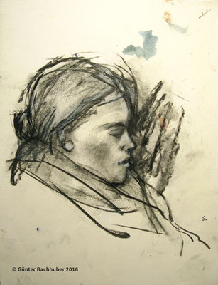PORTRAIT MIT TUCH – Kohle – 30 x 21 cm