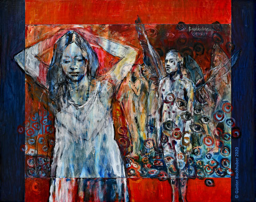 MENSCHEN, ENGEL UND FISCHE - 2020 - Acryl und Öl auf Hartfaser - 76 x 94 cm