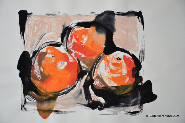 3 Orangen - Monotypie