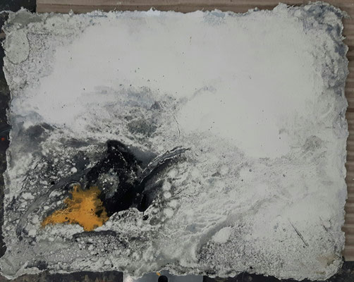 Der kleine Rabe, 16x20cm , Fresco auf Seidelbastpapier, schwebend gerahmt (verk.)