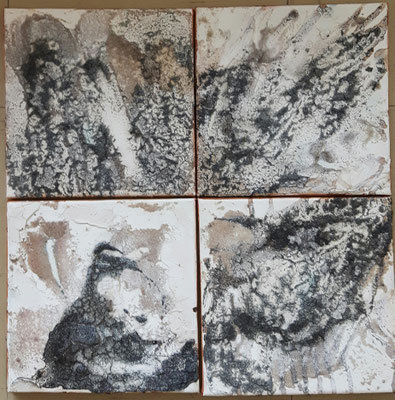 4 Stück 20x20cm LW mit Kaffee und Sand.