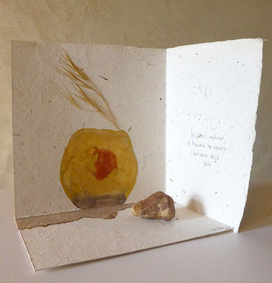 11e monotype d'argile et pigments-herbe et pierre 