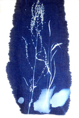Les herbes - cyanotype sur tissu de coton et lin  74 x 44cm