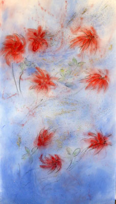 Levée des dormances 5- pigments - fusain et sable sur non-tissé format : 74cm L x 135cm H