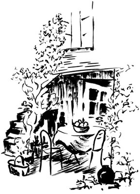 La maison des blés - tonnelle - dessin à l'encre de chine