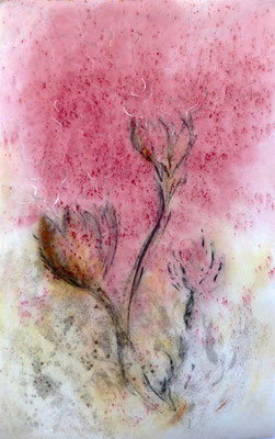 Levée des dormances 4- pigments - fusain et sable sur non-tissé format : 63cm L x 96cm