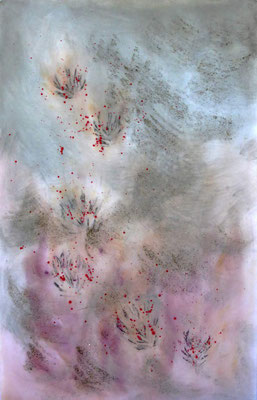 Levée des dormances 1- pigments - fusain et sable sur non-tissé format : 63cm L x 96cm H