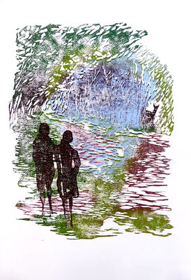 Chemin faisant - xylographie sur papier - format 40 x 50 cm - 2022