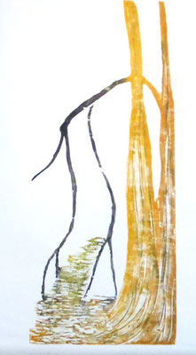 La rivière 3 - 2018 - Gravure sur bois  imprimée sur papier de chine et papier Fabriano - 3 exemplaires - Bois : 30 x 50 cm