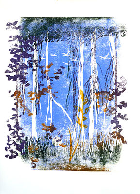 Les grues - xylographie sur papier - format 40 x 50 cm - 2022