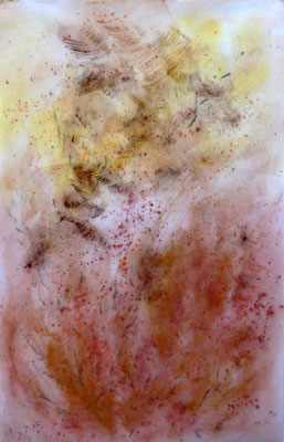 Levée des dormances 2- pigments - fusain et sable sur non-tissé format : 63cm L x 96cm
