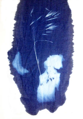 Folle avoine - cyanotype sur tissu de coton et lin 74 x 44cm