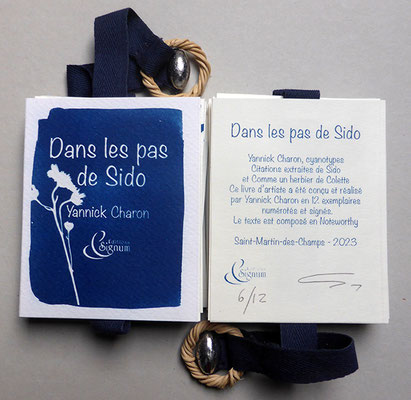 Dans les pas de Sido - couverture et collophon en cyanotype