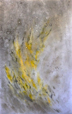 Levée des dormances 3- pigments - fusain et sable sur non-tissé format : 63cm L x 96cm