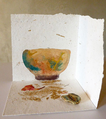 12e monotype d'argile et pigments -sable-fleur sèchée et pierre