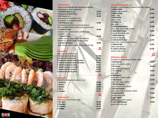 Menu Tríptico para Restoran de Sushi y Ensaladas