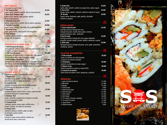 Menu Tríptico para Restoran de Sushi y Ensaladas