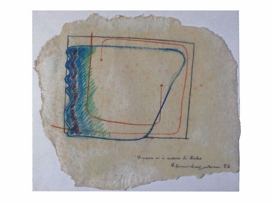 Il mare si è messo di lato, 1984 Pastello su carta su cartoncino, cm 31X35 Proprietà dei familiari dell’artista