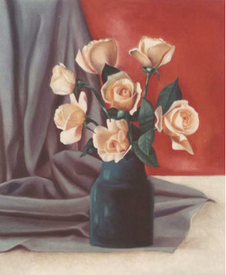 Vaso con rose e panneggio, 1967 Olio su tela, cm 49x59 Proprietà dei familiari dell’artista