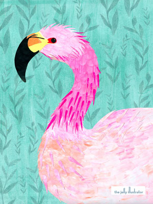 Flamingo,  papercut illustration, the jolly illustrator