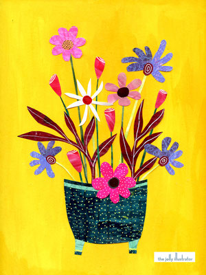 Summer flowers, papercut illustration, the jolly illustrator