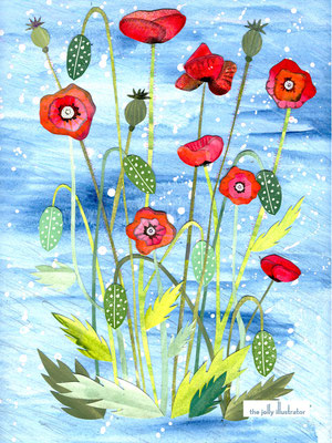 Poppies, papercut illustration, the jolly illustrator