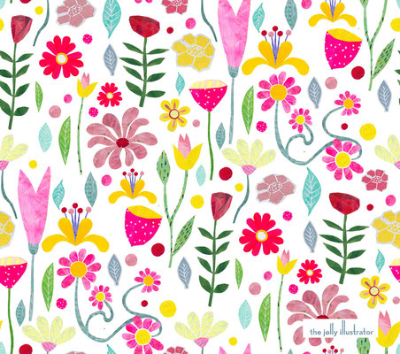 Spring flowers pattern, papercut illustration, the jolly illustrator