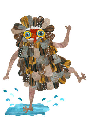 Dancing monster, papercut illustration, the jolly illustrator