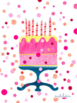 Pink celebration cake, papercut illustration, the jolly illustrator