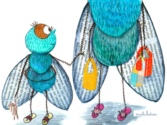 Fly love, mixed media illustration