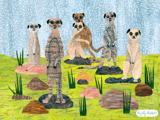 Meerkats, African wildlife papercut illustration, the jolly illustrator