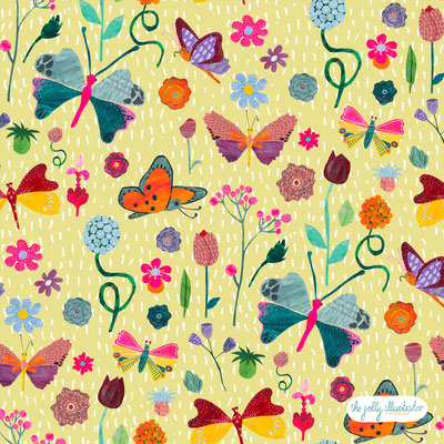 spring pattern, papercut illustration, the jolly illustrator