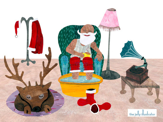 Santa having holiday, papercut illustration