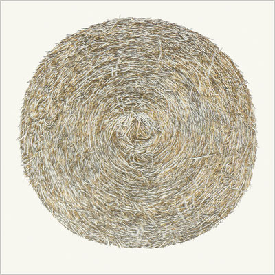 "STRAW BALE", gilded Staples on wood with canvas, 125x125cm, SOLD