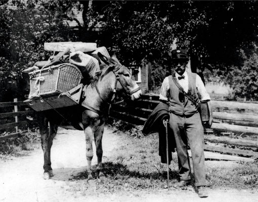 Posttransport nach Schönhalden mit dem Esel durch Johann August Kunz (1876-1943) 